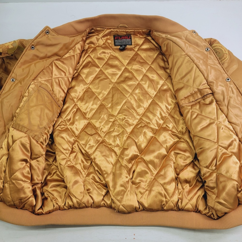 Vintage Fubu 90s Dirty South 05 City Series Gold Quilt Lined Bomber Jacket Rare! - Picture 6 of 16